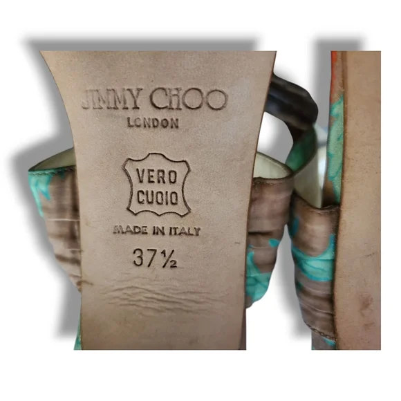 Jimmy Choo Green, Orange& Brown Tropical Ankle Elegant Stiletto Buckle Heels - Picture 9 of 12